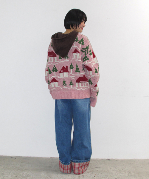 RONRON(ロンロン)の「HOUSE JACQUARD HOODED KNIT CARDIGAN PINK(カーディガン/ボレロ・レディース・その他・FREE)」の5枚目の写真