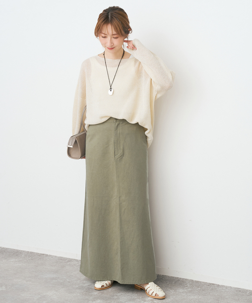 Spick & Span（スピックアンドスパン）の「ウォッシュドツイルナロースカート（スカート・レディース・オリーブ/アイボリー/ベージュ・40/38/36）」の6枚目の写真