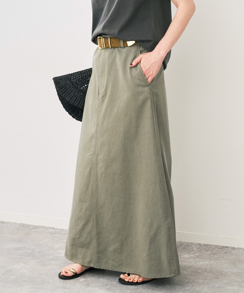 Spick & Span(スピックアンドスパン)の「ウォッシュドツイルナロースカート(スカート・レディース・オリーブ/アイボリー/ベージュ・40/38/36)」の4枚目の写真