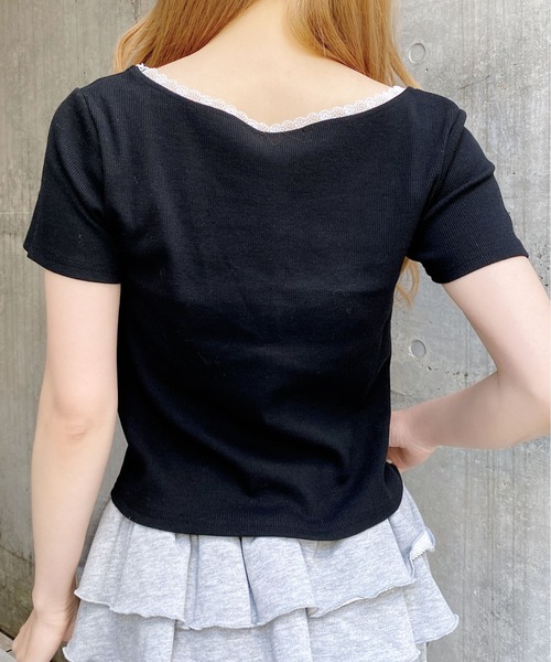 INGNI（イング）の「【WEB限定】レース付フロントギャザーリボンリブトップス（Tシャツ/カットソー・レディース・オフホワイト/ブラック/ホワイト×ブラック/ブラック×ホワイト/グレー・M）」の14枚目の写真