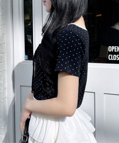 INGNI（イング）の「【WEB限定】レース付フロントギャザーリボンリブトップス（Tシャツ/カットソー・レディース・オフホワイト/ブラック/ホワイト×ブラック/ブラック×ホワイト/グレー・M）」の22枚目の写真