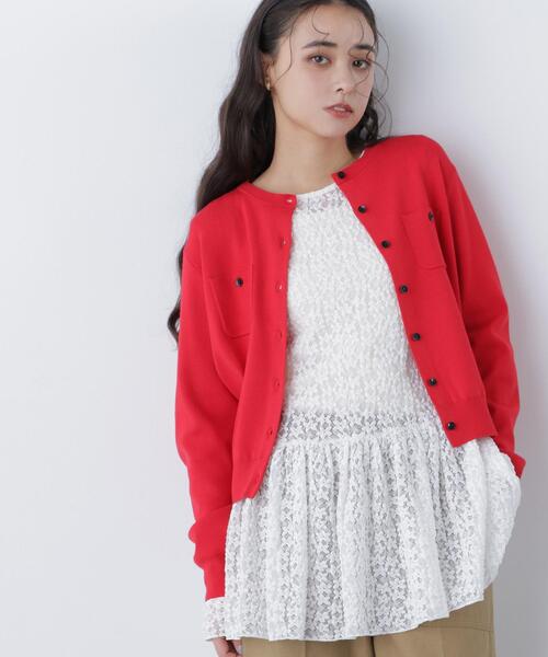 N.（N. Natural Beauty Basic）（エヌエヌナチュラルビューティーベーシック）の「＜第3回 CLASSY.お仕事名品大賞2026 トップス賞受賞＞ベーシックポケットカーデ（カーディガン/ボレロ・レディース・ピンク/グリーン/オフホワイト/レッド・ﾌﾘ-/FREE）」の4枚目の写真