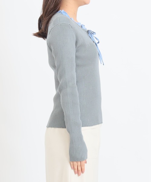 ASTORIA ODIER（アストリアオディール）の「イミテーションフリルリブニット　(300日着られるニット/イージーケア/ウォッシャブル)（ニット/セーター・レディース・ピンクベージュ/ライトグレー/ネイビー・MEDIUM）」の17枚目の写真