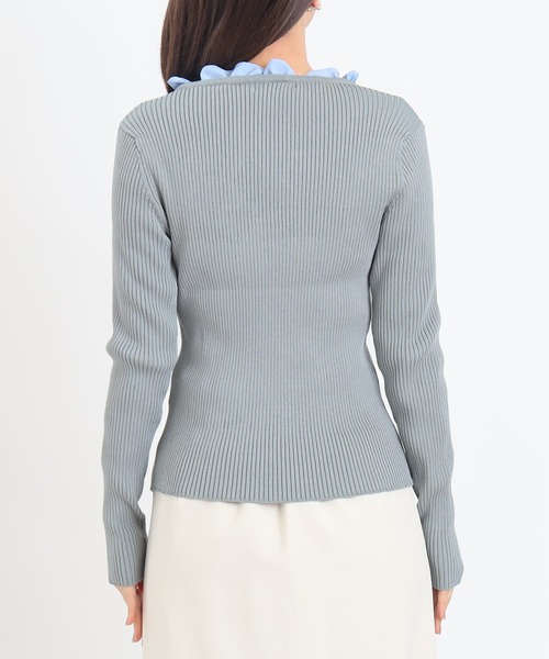 ASTORIA ODIER（アストリアオディール）の「イミテーションフリルリブニット　(300日着られるニット/イージーケア/ウォッシャブル)（ニット/セーター・レディース・ピンクベージュ/ライトグレー/ネイビー・MEDIUM）」の18枚目の写真