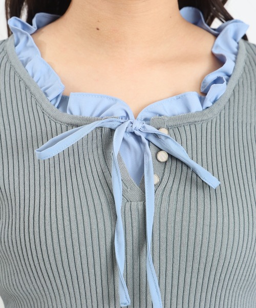 ASTORIA ODIER（アストリアオディール）の「イミテーションフリルリブニット　(300日着られるニット/イージーケア/ウォッシャブル)（ニット/セーター・レディース・ピンクベージュ/ライトグレー/ネイビー・MEDIUM）」の19枚目の写真