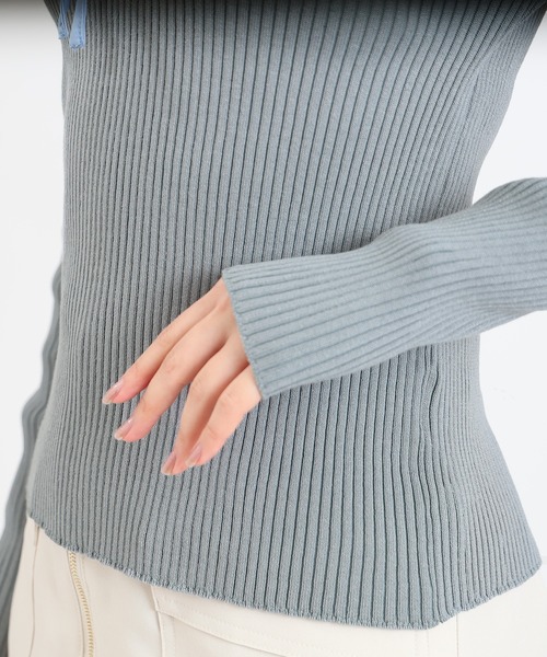 ASTORIA ODIER（アストリアオディール）の「イミテーションフリルリブニット　(300日着られるニット/イージーケア/ウォッシャブル)（ニット/セーター・レディース・ピンクベージュ/ライトグレー/ネイビー・MEDIUM）」の20枚目の写真