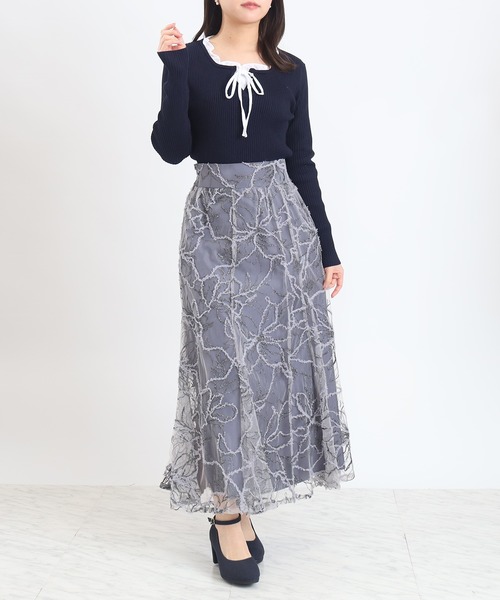 ASTORIA ODIER（アストリアオディール）の「イミテーションフリルリブニット　(300日着られるニット/イージーケア/ウォッシャブル)（ニット/セーター・レディース・ピンクベージュ/ライトグレー/ネイビー・MEDIUM）」の15枚目の写真