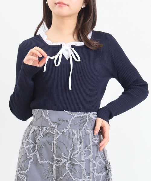 ASTORIA ODIER（アストリアオディール）の「イミテーションフリルリブニット　(300日着られるニット/イージーケア/ウォッシャブル)（ニット/セーター・レディース・ピンクベージュ/ライトグレー/ネイビー・MEDIUM）」の12枚目の写真