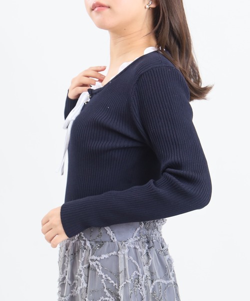 ASTORIA ODIER（アストリアオディール）の「イミテーションフリルリブニット　(300日着られるニット/イージーケア/ウォッシャブル)（ニット/セーター・レディース・ピンクベージュ/ライトグレー/ネイビー・MEDIUM）」の13枚目の写真