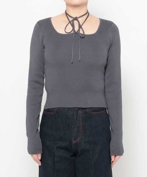 mysty woman（ミスティウーマン）の「ホルターネックロングスリーブニット　659276（ニット/セーター・レディース・オフホワイト/グレー/ブラック・FREE）」の9枚目の写真