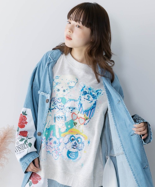 ScoLar(スカラー)の「161617:ラメ入りわんにゃん柄裏毛プルオーバー(Tシャツ/カットソー・レディース・イエロー/ネイビー/オートミール/ピンク・M)」の11枚目の写真