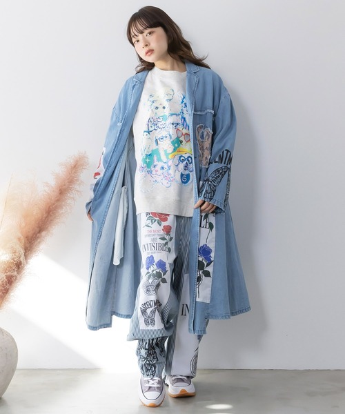 ScoLar(スカラー)の「161617:ラメ入りわんにゃん柄裏毛プルオーバー(Tシャツ/カットソー・レディース・イエロー/ネイビー/オートミール/ピンク・M)」の12枚目の写真