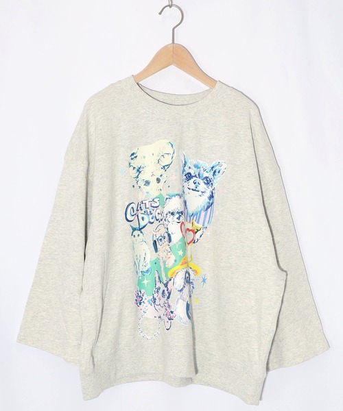 ScoLar(スカラー)の「161617:ラメ入りわんにゃん柄裏毛プルオーバー(Tシャツ/カットソー・レディース・イエロー/ネイビー/オートミール/ピンク・M)」の13枚目の写真