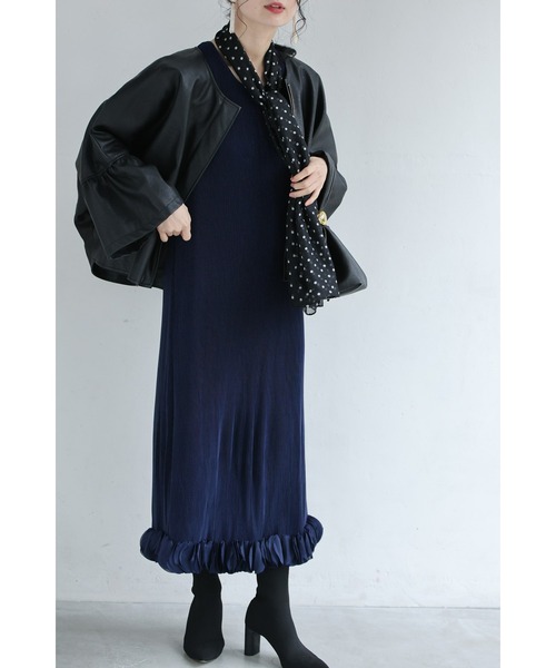 cawaii(カワイイ)の「花びら裾のプリーツカーディガンとワンピース2点セット【set】(ワンピース・レディース・ネイビー・FREE)」の7枚目の写真