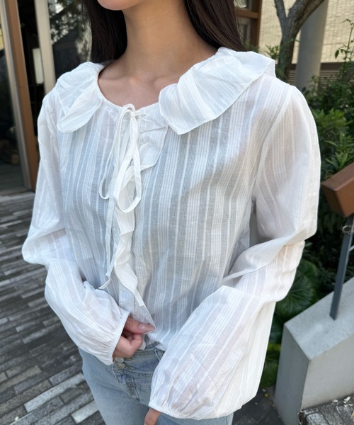 Nia(ニア)の「Nia(ニア)/シアーブラウス(シャツ/ブラウス・レディース・ホワイト・MEDIUM/SMALL/LARGE)」の9枚目の写真