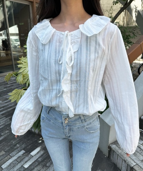 Nia(ニア)の「Nia(ニア)/シアーブラウス(シャツ/ブラウス・レディース・ホワイト・MEDIUM/SMALL/LARGE)」の10枚目の写真