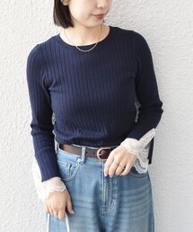 SHIPS Colors:〈手洗い可能〉レース カット オフ ワイド リブ ニット