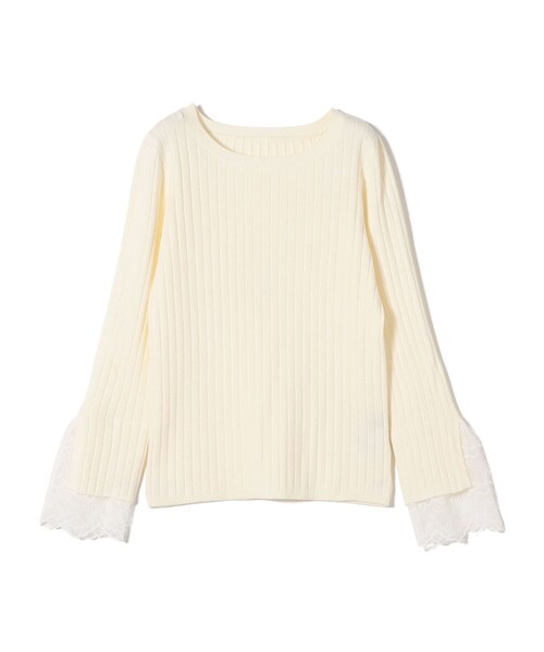 SHIPS Colors(シップス カラーズ)の「SHIPS Colors:〈手洗い可能〉レース カット オフ ワイド リブ ニット(ニット/セーター・レディース・オフホワイト/グレー/ネイビー・ONE SIZE)」の4枚目の写真