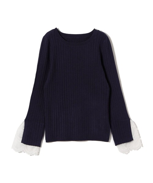 SHIPS Colors(シップス カラーズ)の「SHIPS Colors:〈手洗い可能〉レース カット オフ ワイド リブ ニット(ニット/セーター・レディース・オフホワイト/グレー/ネイビー・ONE SIZE)」の5枚目の写真