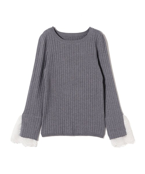 SHIPS Colors(シップス カラーズ)の「SHIPS Colors:〈手洗い可能〉レース カット オフ ワイド リブ ニット(ニット/セーター・レディース・オフホワイト/グレー/ネイビー・ONE SIZE)」の6枚目の写真