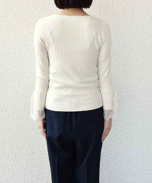 SHIPS Colors(シップス カラーズ)の「SHIPS Colors:〈手洗い可能〉レース カット オフ ワイド リブ ニット(ニット/セーター・レディース・オフホワイト/グレー/ネイビー・ONE SIZE)」の16枚目の写真