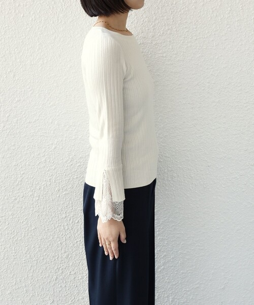SHIPS Colors(シップス カラーズ)の「SHIPS Colors:〈手洗い可能〉レース カット オフ ワイド リブ ニット(ニット/セーター・レディース・オフホワイト/グレー/ネイビー・ONE SIZE)」の17枚目の写真