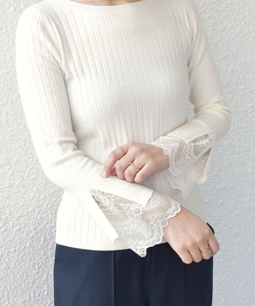 SHIPS Colors(シップス カラーズ)の「SHIPS Colors:〈手洗い可能〉レース カット オフ ワイド リブ ニット(ニット/セーター・レディース・オフホワイト/グレー/ネイビー・ONE SIZE)」の18枚目の写真