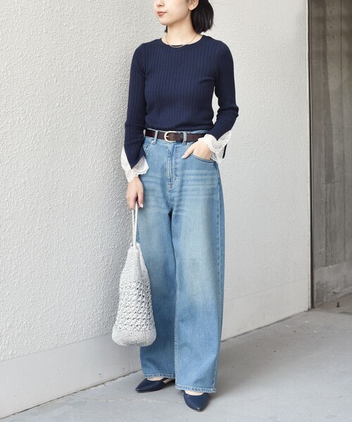 SHIPS Colors(シップス カラーズ)の「SHIPS Colors:〈手洗い可能〉レース カット オフ ワイド リブ ニット(ニット/セーター・レディース・オフホワイト/グレー/ネイビー・ONE SIZE)」の21枚目の写真