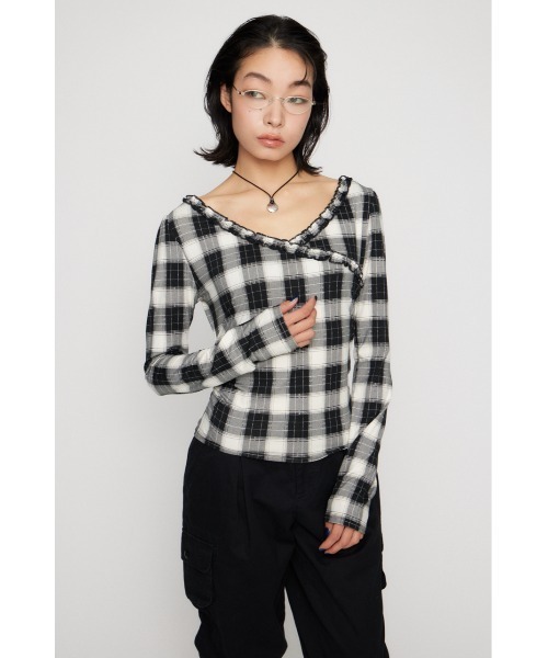 LAGUA GEM(ラグアジェム)の「FRILL COMPACT トップス(Tシャツ/カットソー・レディース・ブラック/ネイビー・FREE)」の5枚目の写真
