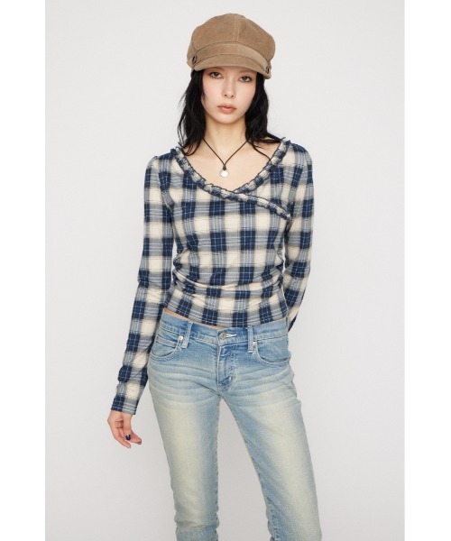 LAGUA GEM(ラグアジェム)の「FRILL COMPACT トップス(Tシャツ/カットソー・レディース・ブラック/ネイビー・FREE)」の8枚目の写真