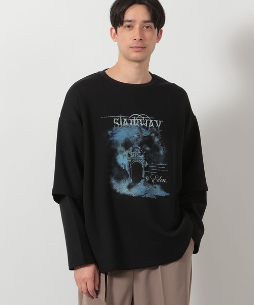 LAKOLE(ラコレ)の「フェイクレイヤードロンT / 639819(Tシャツ/カットソー・メンズ・ブラック/ホワイト/ボルドー・LARGE/MEDIUM)」の1枚目の写真