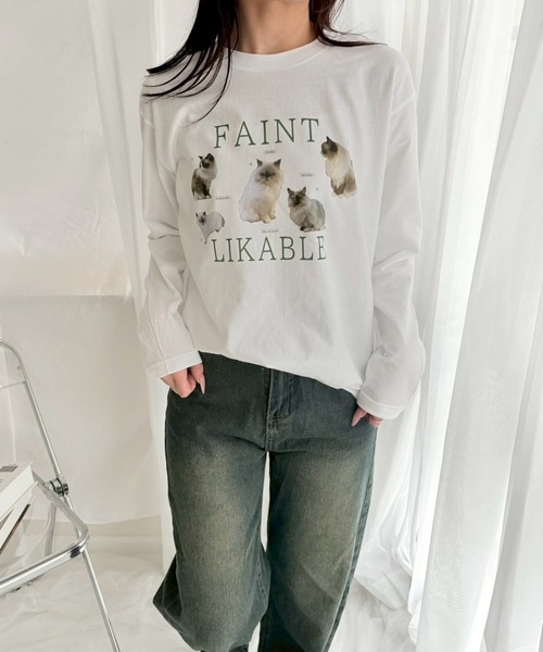 etta(エタ)の「猫フォトプリントロンT/長袖Tシャツ(Tシャツ/カットソー・レディース・ホワイト・MEDIUM)」の1枚目の写真