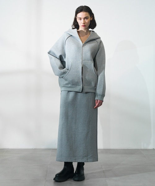 CITY TOKYO（シティトウキョウ）の「【CITY TOKYO/シティートウキョウ】シルケット裏毛ナロースカート（スカート・レディース・グレー/ブラック・2/1）」の3枚目の写真