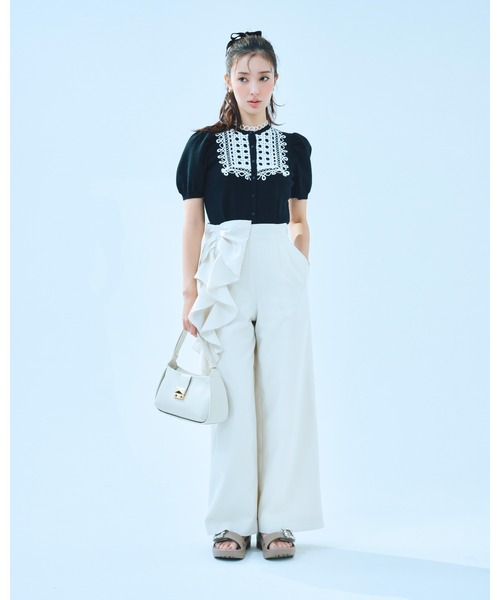 CELFORD(セルフォード)の「【洗える】リボンワイドパンツ(その他パンツ・レディース・アイボリー/グレー/インディゴブルー・36/38)」の1枚目の写真