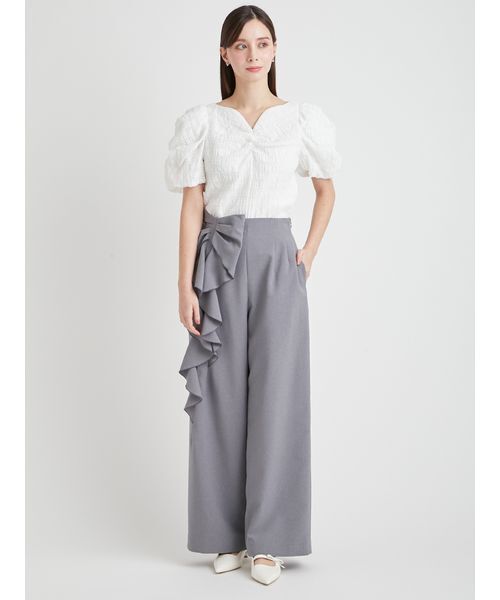 CELFORD(セルフォード)の「【洗える】リボンワイドパンツ(その他パンツ・レディース・アイボリー/グレー/インディゴブルー・36/38)」の5枚目の写真