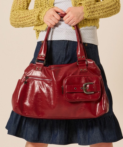 TINA:JOJUN(ティーナジョジュン)の「ボックスシルエット バッグ TINA:JOJUN(ハンドバッグ・レディース・カーキ/レッド・F)」の1枚目の写真
