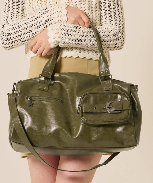 TINA:JOJUN(ティーナジョジュン)の「ボックスシルエット バッグ TINA:JOJUN(ハンドバッグ・レディース・カーキ/レッド・F)」の2枚目の写真