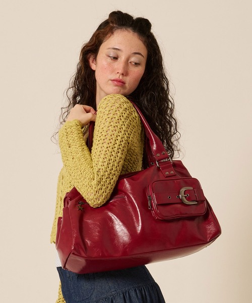 TINA:JOJUN(ティーナジョジュン)の「ボックスシルエット バッグ TINA:JOJUN(ハンドバッグ・レディース・カーキ/レッド・F)」の4枚目の写真