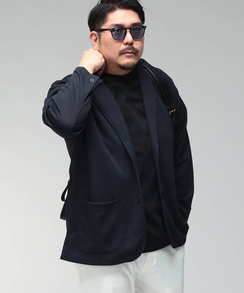 B&T CLUB(ビーティークラブ)の「ジャケット メンズ 大きいサイズ ランダムジャガード シングル テーラード B&T CLUB (ビーアンドティークラブ)(テーラードジャケット・メンズ・グレー/ネイビー・X1(3L~4L)/X2(4L~5L)/X3(6L~7L))」の2枚目の写真