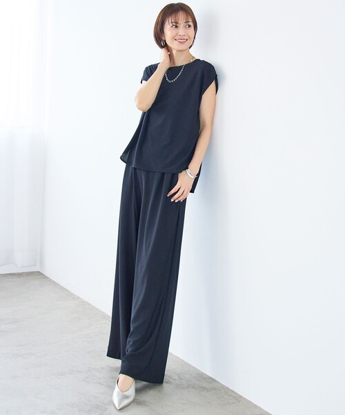 自由区(ジユウク)の「ストレッチアムンゼンフレンチスリーブ カットソー(Tシャツ/カットソー・レディース・ネイビー系/ベージュ系/スカイブルー系・32)」の4枚目の写真