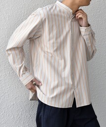 SHIPS any:〈洗濯機可能〉コットン/リネン ストライプ バンドカラー シャツ 26SS◇