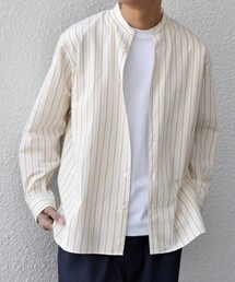SHIPS any:〈洗濯機可能〉コットン/リネン ストライプ バンドカラー シャツ 26SS◇