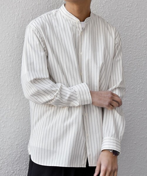 SHIPS any（シップス エニィ）の「SHIPS any:〈洗濯機可能〉コットン/リネン ストライプ バンドカラー シャツ 26SS◇（シャツ/ブラウス・メンズ・レッド/イエロー/ネイビー/ホワイト/ライトブルー・SMALL/X-LARGE/LARGE/MEDIUM）」の10枚目の写真