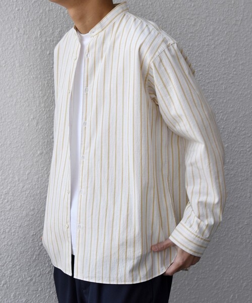 SHIPS any（シップス エニィ）の「SHIPS any:〈洗濯機可能〉コットン/リネン ストライプ バンドカラー シャツ 26SS◇（シャツ/ブラウス・メンズ・レッド/イエロー/ネイビー/ホワイト/ライトブルー・SMALL/X-LARGE/LARGE/MEDIUM）」の19枚目の写真