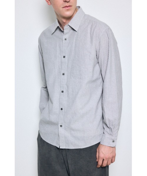 AZUL by moussy(アズールバイマウジー)の「【吸湿速乾、接触冷感】フレンチリネンCOOLMAXストライプシャツ 春服 夏服 秋服 羽織 冷房対策(シャツ/ブラウス・メンズ・ピンク系その他/グレー系その他/サックスブルー/ホワイト・MEDIUM/LARGE/X-LARGE)」の22枚目の写真