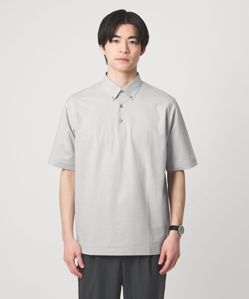 green label relaxing（グリーンレーベルリラクシング）の「ドライ サッカー ボタンダウン 半袖 ポロシャツ -吸水速乾-（ポロシャツ・メンズ・ダークグレー/ライトグレー/ネイビー・M/S/XXL/XL/L）」の7枚目の写真