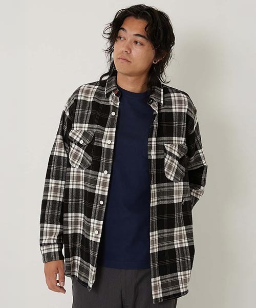 HOLLYWOOD RANCH MARKET（ハリウッドランチマーケット）の「スプリングネルチェック ワークシャツ（シャツ/ブラウス・メンズ・レッド/グリーン/ブラック・M/L/XL/S）」の4枚目の写真