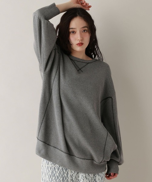 RAGEBLUE(レイジブルー)の「スウェットライクルーズニットチュニック(Tシャツ/カットソー・レディース・ブラック/グレー・FREE)」の1枚目の写真