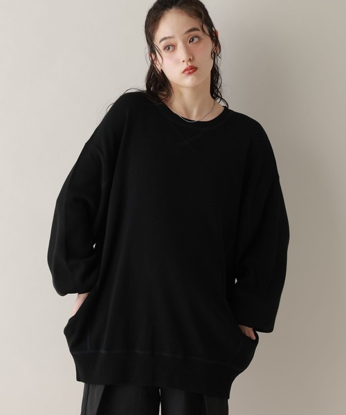 RAGEBLUE(レイジブルー)の「スウェットライクルーズニットチュニック(Tシャツ/カットソー・レディース・ブラック/グレー・FREE)」の5枚目の写真