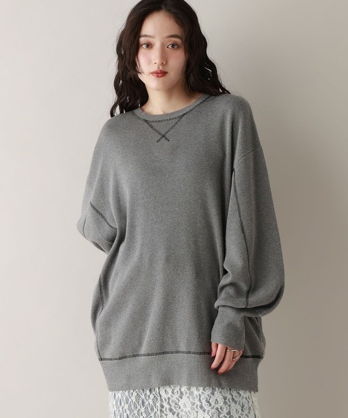 RAGEBLUE(レイジブルー)の「スウェットライクルーズニットチュニック(Tシャツ/カットソー・レディース・ブラック/グレー・FREE)」の9枚目の写真